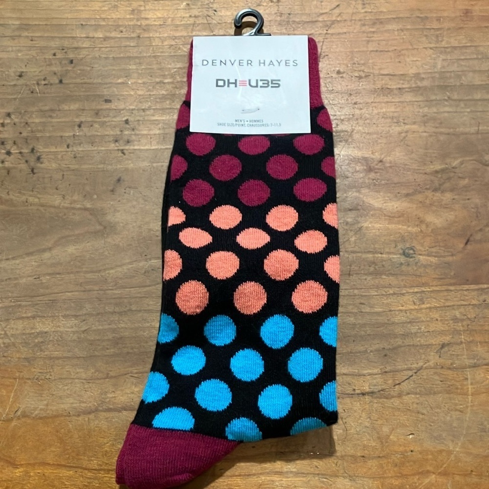 Denver Hayes Polka Dot Men's Socks - Black, Blue, and Pink